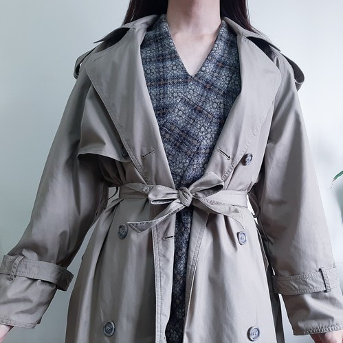 TOWNE LONDON FOG Vintage 80s 90s Brown Khaki Trench Coat With Belt Size 12 M-L - Picture 5 of 19