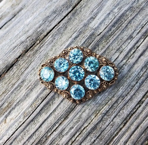 Lovely Antique Natural Blue Zircon Pendant Brooch