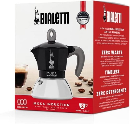 Bialetti Moka Induction Black Stovetop Coffee Maker Pot Percolator All Sizes 2-6 - Picture 5 of 7