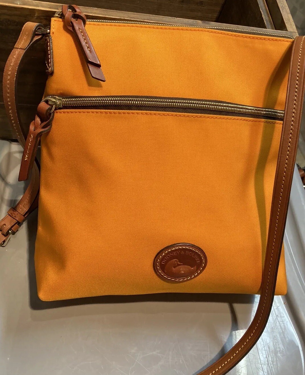 Dooney Bourke szary żółty pakiet 3 skórzane torby tornister Brenna + portfel - Zdjęcie 18 z 24