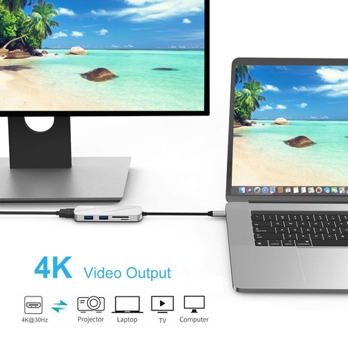 USB-C HDMI Hub USB 3.0 Splitter Adapter Card Reader Computer Data for Pro Mac PC - Picture 9 of 13