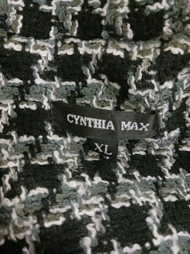 Cynthia Max Size XL Jacket Black & Gray Pea Coat Blazer Black lace trim acetate - Picture 11 of 16