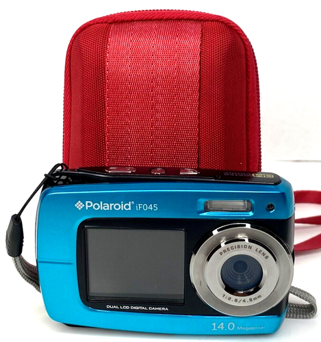 Polaroid IF045B 14.1 MP Dual Screen Waterproof Digital Camera Blue Memory Card