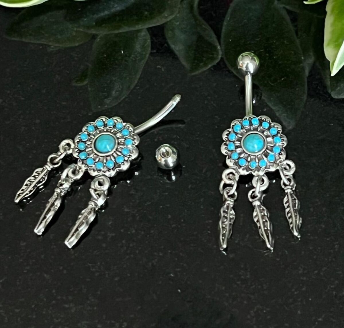 316L Surgical Steel & Brass Turquoise Heart Belly Ring 316L Surgical Steel & Brass Turquoise Heart Belly Ring