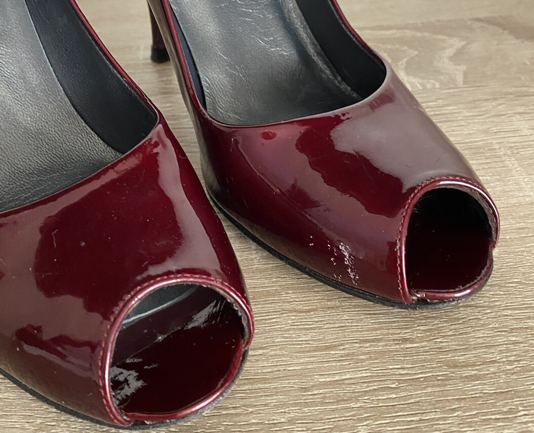 Stuart Weitzman patent leather shiny burgundy red… - image 4