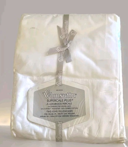 Taies d'oreiller Wamsutta Supercale taille King blanc neuf avec étiquette coton mélangé vintage sans fer