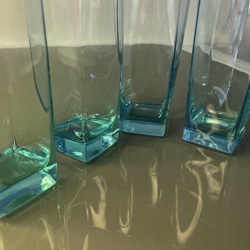 4 x ARC 33CI Ice Blue Crystal Highball Drinking Glasses France Glass Square Base - Picture 21 of 24