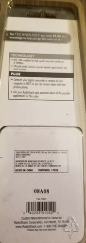 RadioShack 6Ft Digital IEEE1394 Firewire Cable 4-Pin to6-Pin15-1069-10 BRAND NEW - Picture 2 of 5
