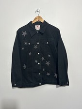 Quaker Factory Women's Black Cotton Denim Jacket Stars Beads Size Small