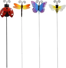 Metal Garden Stakes Set of 4 - Spring Decor Yard Sign Decorative (Insect)