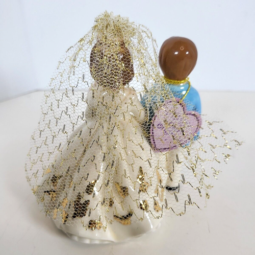 Josef Originals Braut & Bräutigam Figur Hochzeitstorte Topper blaue Jacke mit Etikett - Bild 3 von 11
