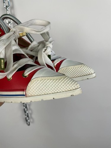 Moschino Italy Leather Pumps Heeled Sneakers Red White Lace-Up Size 39 US 8.5 - Picture 3 of 17