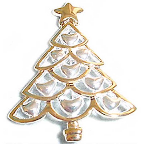 2-TONE PUFFED HEART CHRISTMAS (XMAS) TREE  PIN_BROOCH_  Silver/Gold Tone - Picture 2 of 6