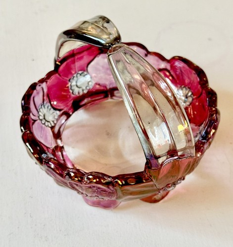 Vintage Westmoreland Dogwood Pansy Purple & Pink Glass Basket, Trinket Dish - Picture 2 of 8