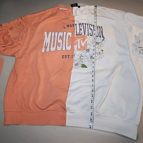 MTV Sudadera De Gran Tamaño Empalmada Dividida Retro Cuello Redondo Pullover Música Floral L - Imagen 3 de 6