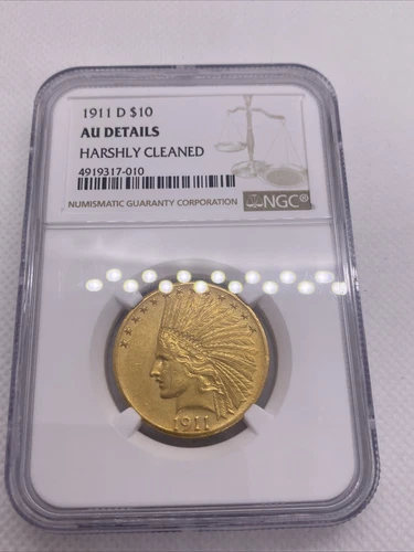 1911-D $10 INDIAN GOLD EAGLE - NGC AU Details, RARE DATE! LOW MINTAGE!