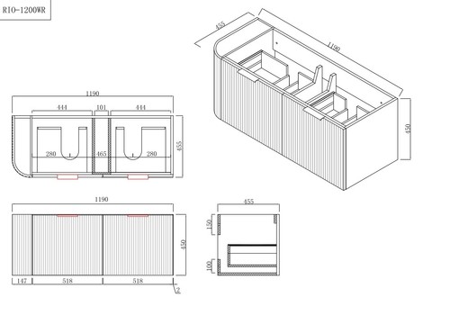 600-1500*455*450mm Rio White High-Moisture Resistant R-Corner Wall Hung Vanity - Picture 26 of 30