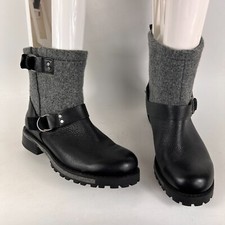 Woolrich Baltimore Women's Size 8.5 Black Leather Grey Wool Harness Moto Boots