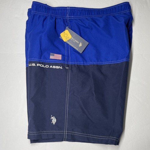 U.S. Polo Assn. Men's Swim Short Size XL Blue And Navy With White Logo UPF 50 - Picture 2 of 9