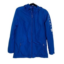 Tommy Hilfiger Full Zip Rain Jacket Men's S Royal Blue Hooded Lined Zip Pockets