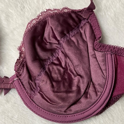 Vintage Fashion Bug 36C Plunge Shimmer Shine Satin Lace Underwire Bra Purple - Picture 10 of 11