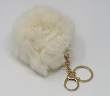 Ivory Pompon Purse Charm Keychain Key Fob Fluffy Plush Ball Key Ring Pom-Pom NWT