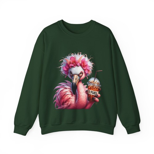 Funny Coffee Flamingo Sweatshirt “I Fuel on Coffee” Unisex Cute Pink Pullover - Picture 12 of 21