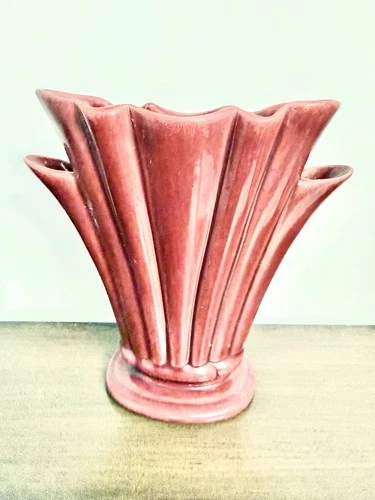 Red Wing Art Pottery Burgundy Vase Fan Spouts MCM Vintage 6" Art Deco USA