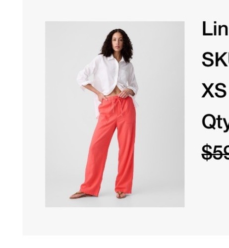 Gap Einzelhandel Leinenmischung weites Bein Überziehhose Damen XS Cayennerot Neu mit Etikett UVP $ 60 - Bild 8 von 9