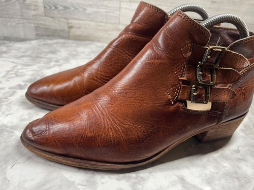 Frye Boots Women 7M Ray Belted Shoes Brown Leather Heel Straps Ankle Bootie - Picture 7 of 24