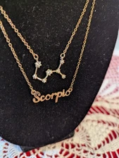 Gold-Tone Scorpio Zodiac Sign Constellation Necklace With Crystal Accents -18"