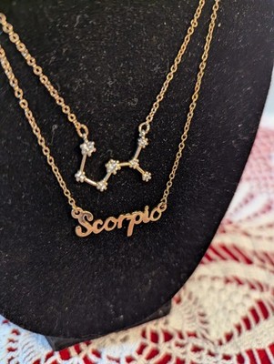 Gold-Tone Scorpio Zodiac Sign Constellation Necklace With Crystal Accents -18''