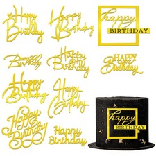 10 PCS Gold Happy Birthday Acrylic Cake Toppers Mirrored Side Cake Decoration...