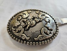 Western Bull Rider Cowboy Dress Belt Buckle Rodeo Scroll Vtg 80s Nocona