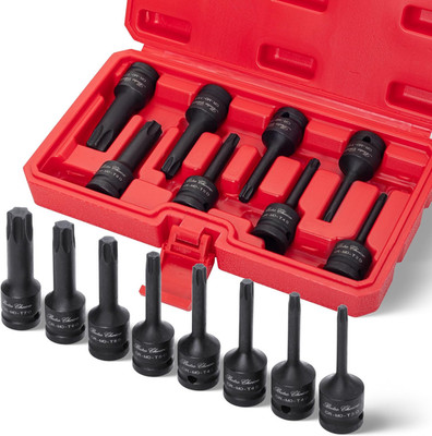 8 Pcs Torx Bit Socket Set 1/2 In Drive, 3 In Long, Cr-Mo Steel, T30-T70 Star Bit