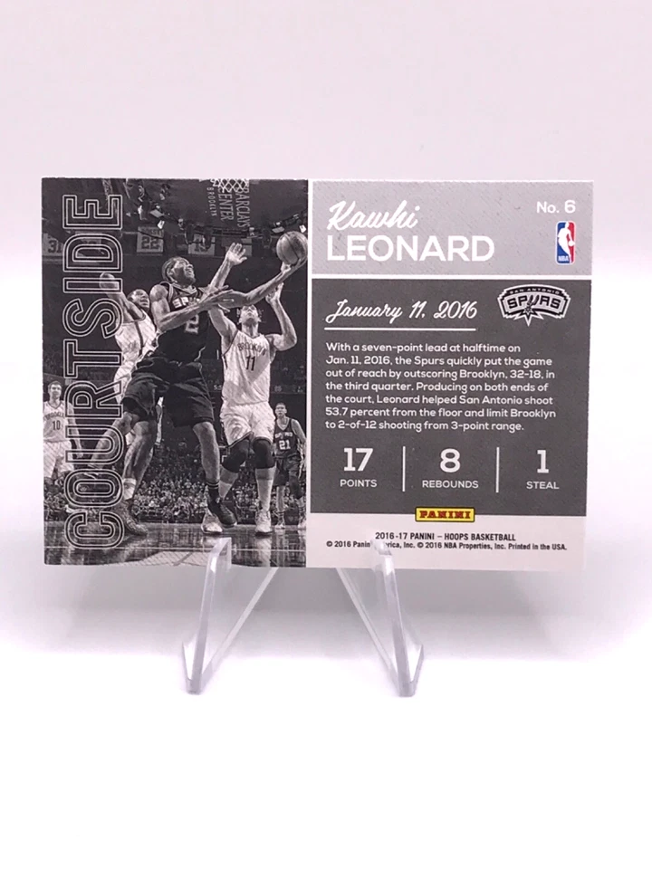 Kawhi Leonard 2016-17 Panini NBA Hoops Courtside #6 Spurs Rare & Sharp! - Image 2 of 2