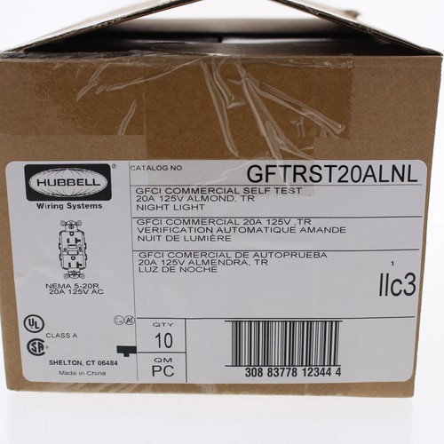 Hubbell GFTRST20ALNL Mandel Selbsttest GFCI Tamper TR Steckdose Nachtlicht 20A 10 Stück - Bild 5 von 5