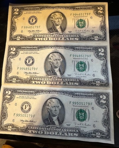 USA 1995 SERIES UNCUT UNCIRCULATED $2 BILL ( 3X ) ATLANTA 19501