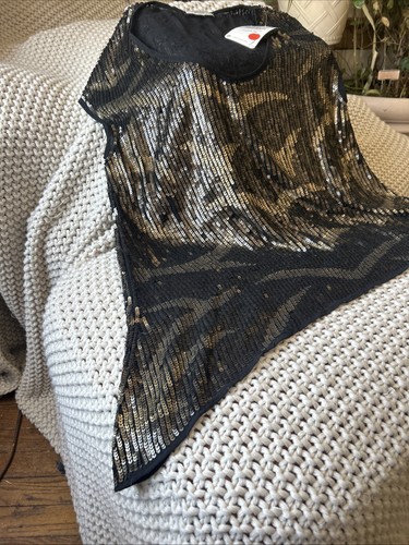 Camisa Zara Colección Lentejuelas Mujer Talla M NEGRO DORADO NUEVO CON ETIQUETAS Asimétrica Bling!!�� - Imagen 9 de 12