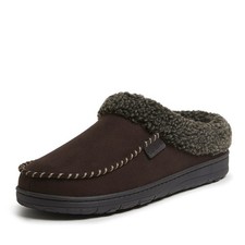 Dearfoams Men's Brendan Microfiber Suede Clog Slipper, Coffee Whipstitch ,