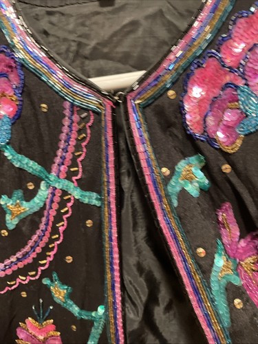 Silk-N-Sequin Women’s Vintage Silk Floral Paisley Beaded Evening Jacket Size M - Picture 9 of 17