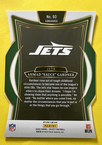Ahmad Sauce Gardner 2024 Panini Select CONCOURSE TROQUELADO PLATA PRIZM #93 JETS - Imagen 2 de 2
