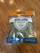New Dr. Brown's 2-PACK Options+ Anti-Colic Wide-Neck Baby Bottles 5 oz.