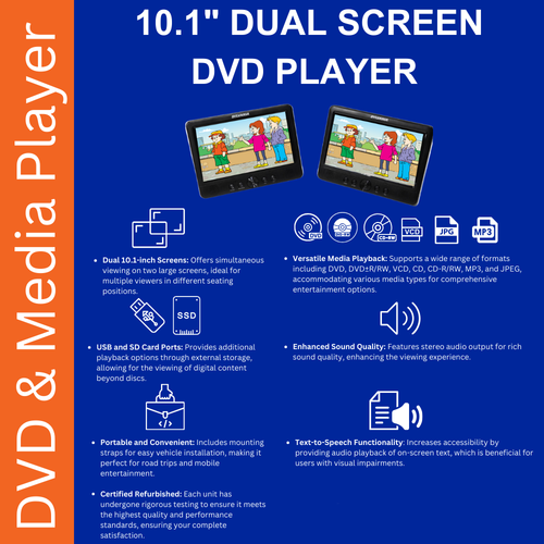 Sylvania SDVD1082 10.1" Dual Screen Portable DVD, VCD, CD Player, SD card slot - Foto 2 di 11