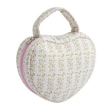 Heart Shaped Floral Cotton Cosmetic Bag Makeup Bag for Women, Travel Quilted ...