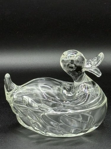 Vintage Clear Glass Duck Trinket/Candy Dish - 1950S Jeanette Glass? Chips 193bx1