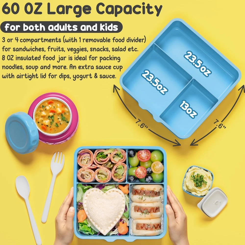 Leakproof Kids Bento Lunch Box with 8.5 OZ Insulated Thermos for Toddlers