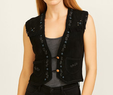 Nez Perce Vest Handcrafted Fireside 1935 Vintage Beaded Fringe Suede Lined Sz S