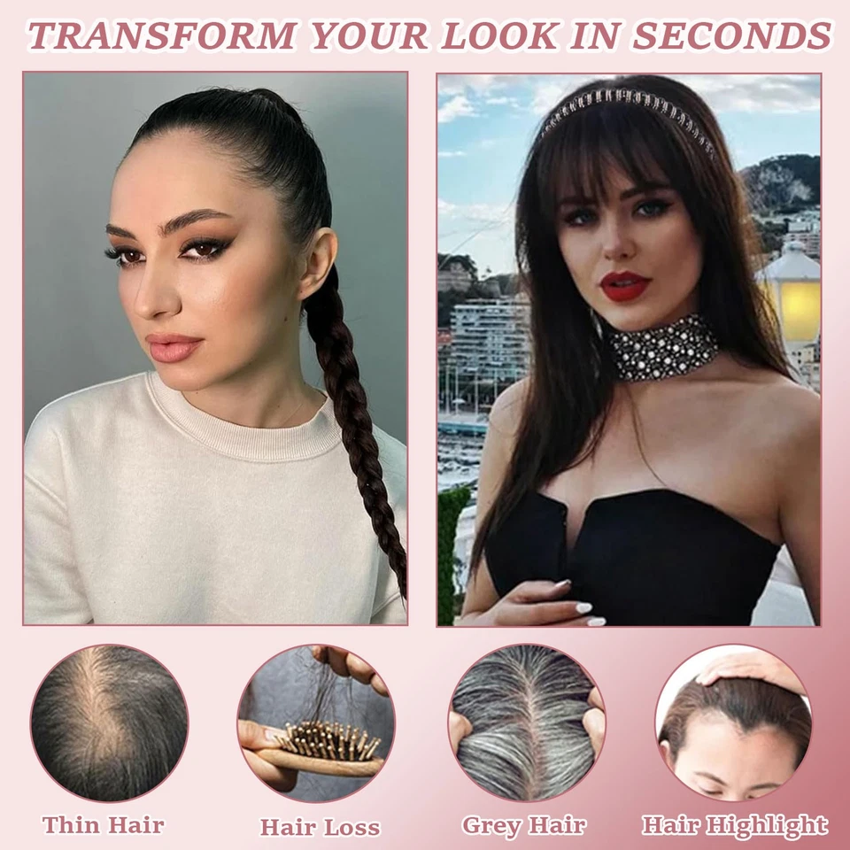 Diadema natural gruesa y ordenada Toupee para mujer con flequillo, peluca de cabello sintética Foto 2 de 4