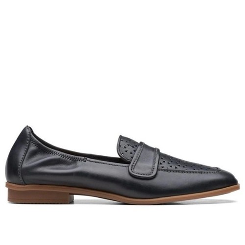Clarks Collection Black Leather Loafers Womens US 6W Perforated Square Toe - Picture 18 of 18